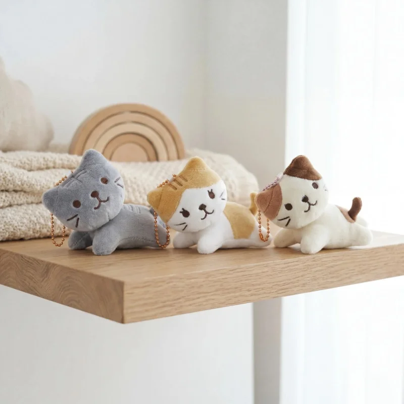 6pcs Mini Cat Plush Keychain Set Cute Tabby Kitten Stuffed Dolls Bag & Backpack Pendants Multi-Style Collectible Decor Charms