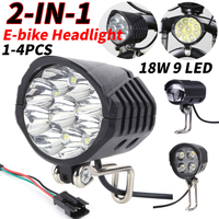 1/2/4PCS 2in1 36V 48V 60V E-Bike Horn Light Electric Bicycle 9 LED Headlight 18W Waterproof Electric Scooter Bicycle Flashlight