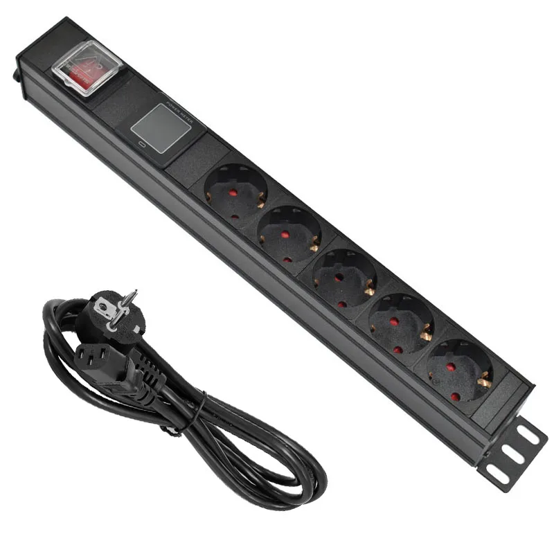 16A German standard Socket C14 port PDU Power Strip Engineering Network Cabinet 5 Way EU output jack ammeter digital display