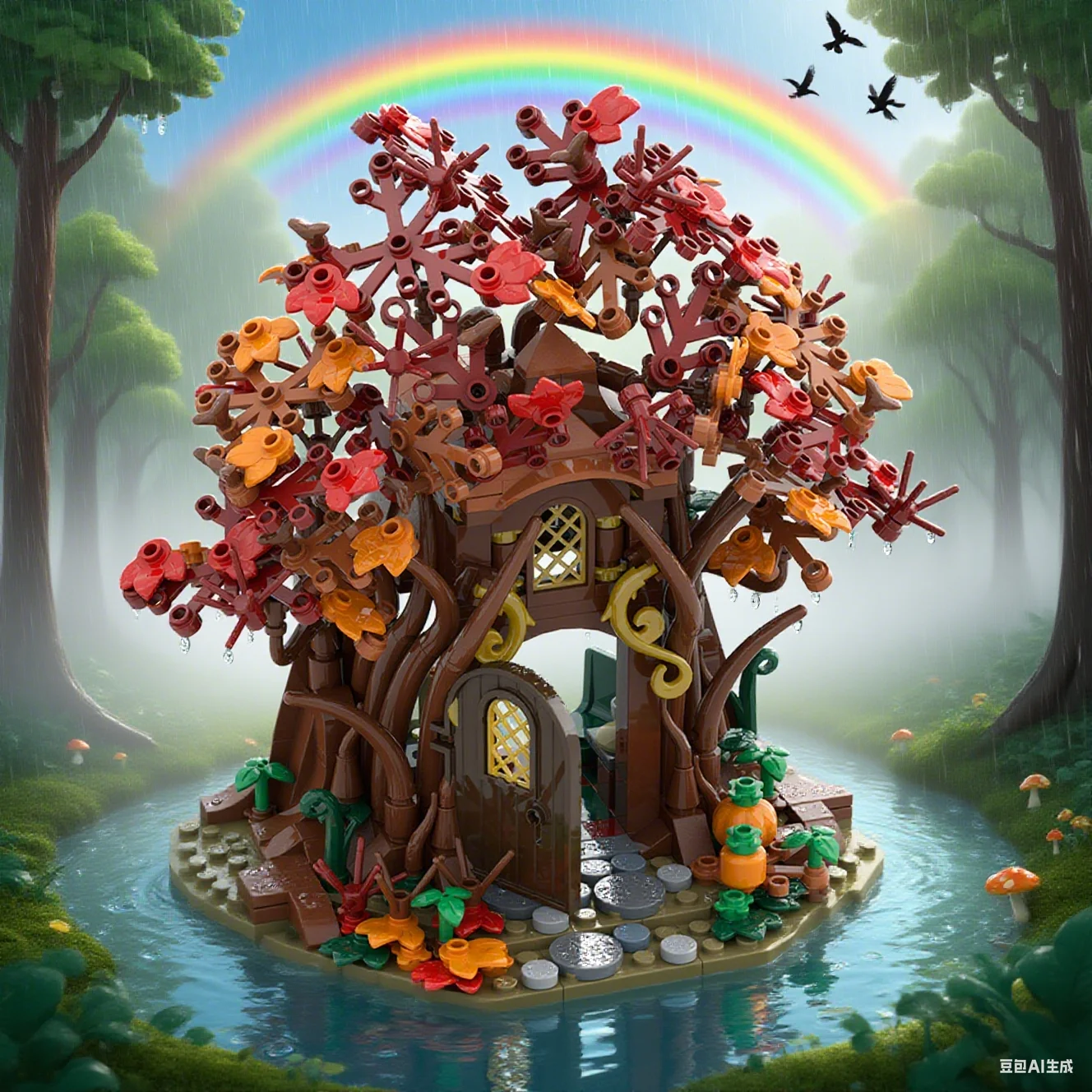 

421 PCS MOC Woodland Elf House in Autumn Bricks Model Woodland Elf House in Autumn Building Blocks Assembly Toys Kids DIY Gifts