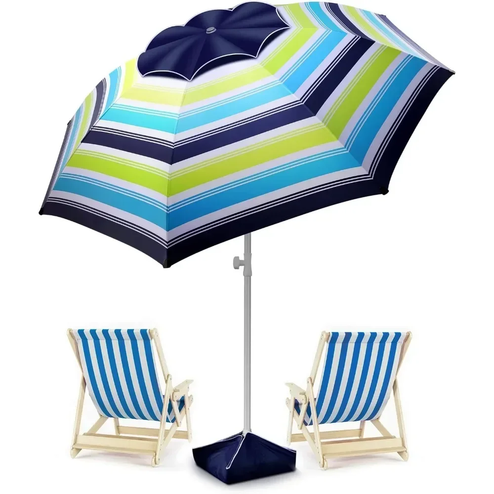 

8FT Large Beach Umbrella Level 7 Wind Resistance Design,Outdoor Umbrella with UPF50+ UV Protection, Tilt Sun Shelter