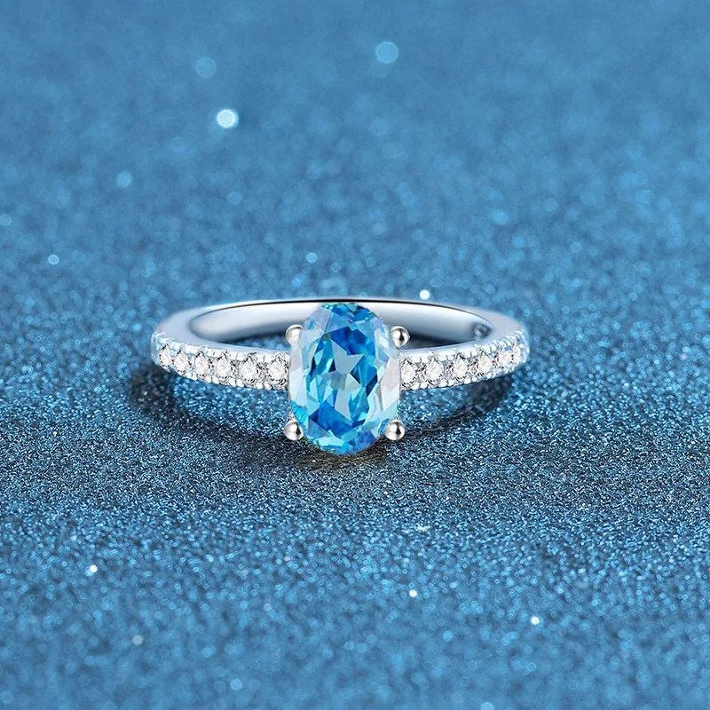 

PT950 Platinum Egg Shaped Yellow Green Blue Sea Blue Full Diamond Closed End Female Ring Four Color Simple Korean Style