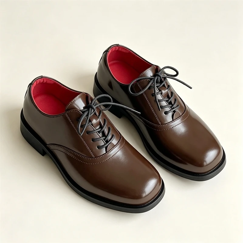 Men Glossy Square Toe Derby Shoes Red Sole Lace Up Oxford Dress Shoes Formal Business Office Daily Commute Non Slip Leather Casu