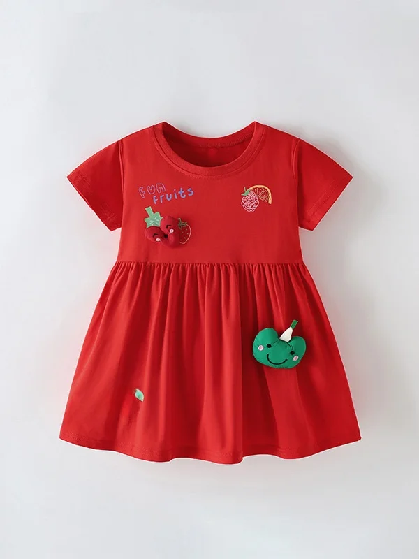 

Malwee Girls Summer Dr round Ne ort Sve Cute Little Girl's Dr Soft Waed Cotton Cartoon Print Comfortable Clothing