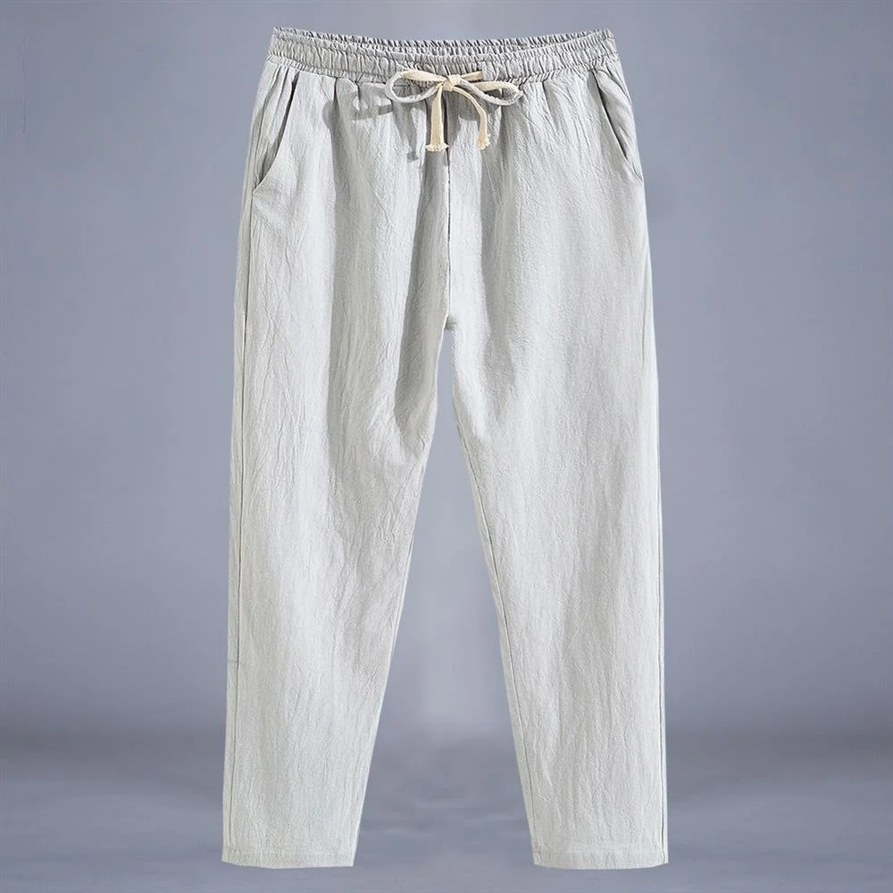 

Men's Casual Cotton Linen Straight Leg Pants Summer Thin Loose Large Size Sporty Nine-Tenths Length Eighteen Casual Trousers