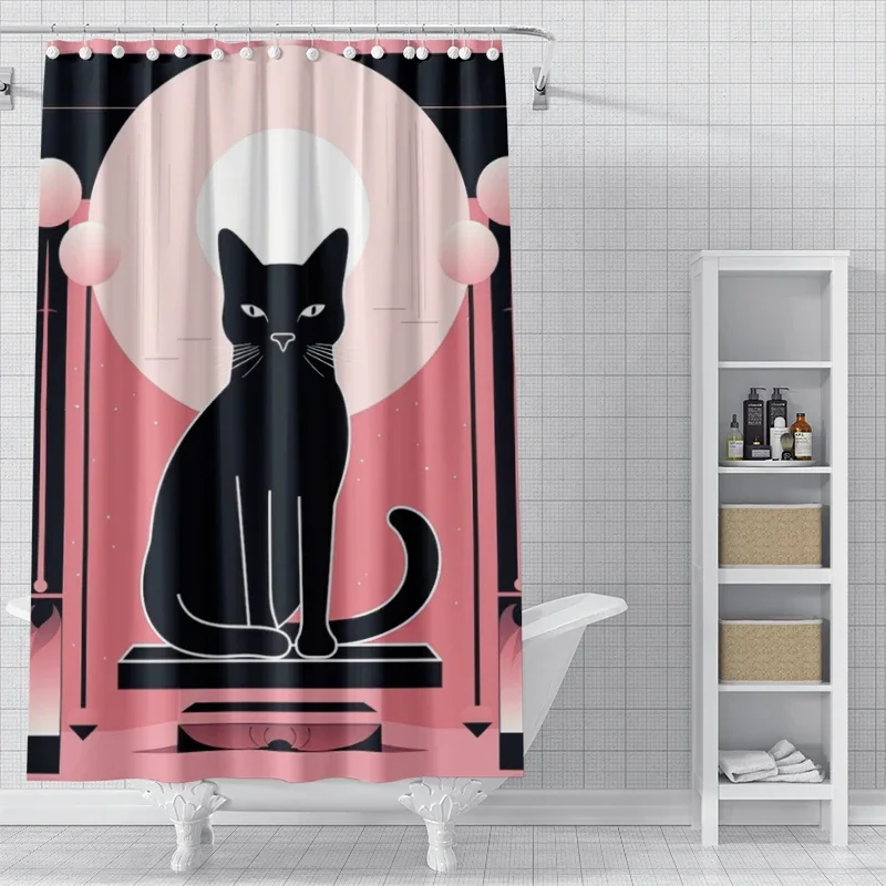 Mid Century Meow Shower Curtain Retro Atomic Cats Kitty Animal Vintage Bathroom Decor Fabric Curtain with Hooks Shower Curtain