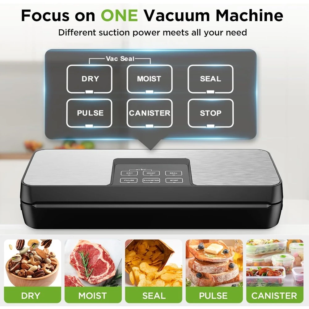 Vacuum Sealer Machine, 85Kpa Food Sealer with Bag Roll Storage Space, 8-in-1 Food Vacuum Machine, Pulse Function,Dry&Moist Modes