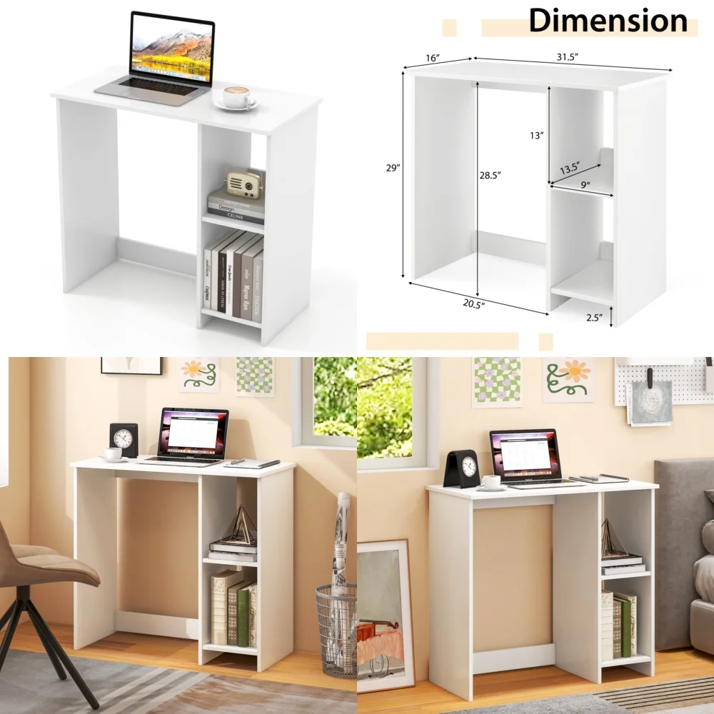 Meja Komputer Meja kantor rumahan ringkas berukuran 31,5 inci dengan dua kompartemen penyimpanan untuk belajar menulis dan bekerja dengan komputer, hemat ruang