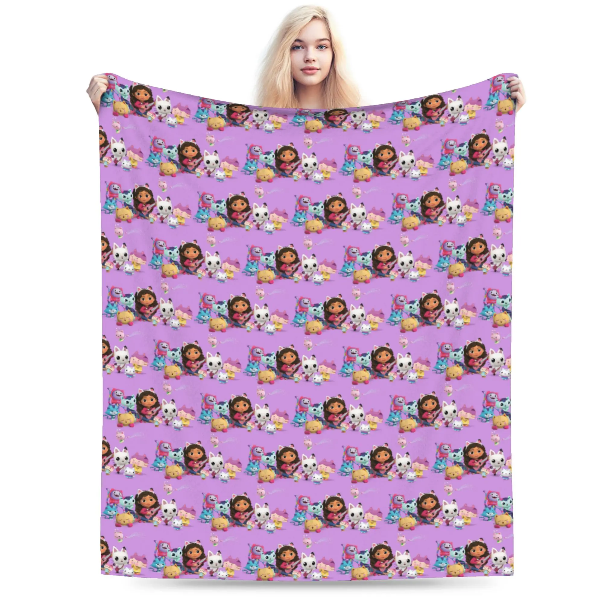 Custom Gabbys Dollhouse Gabby Cats Blanket Warm Fleece Soft Flannel Cakey Mercat Throw Blankets for Bed Sofa Travel Autumn