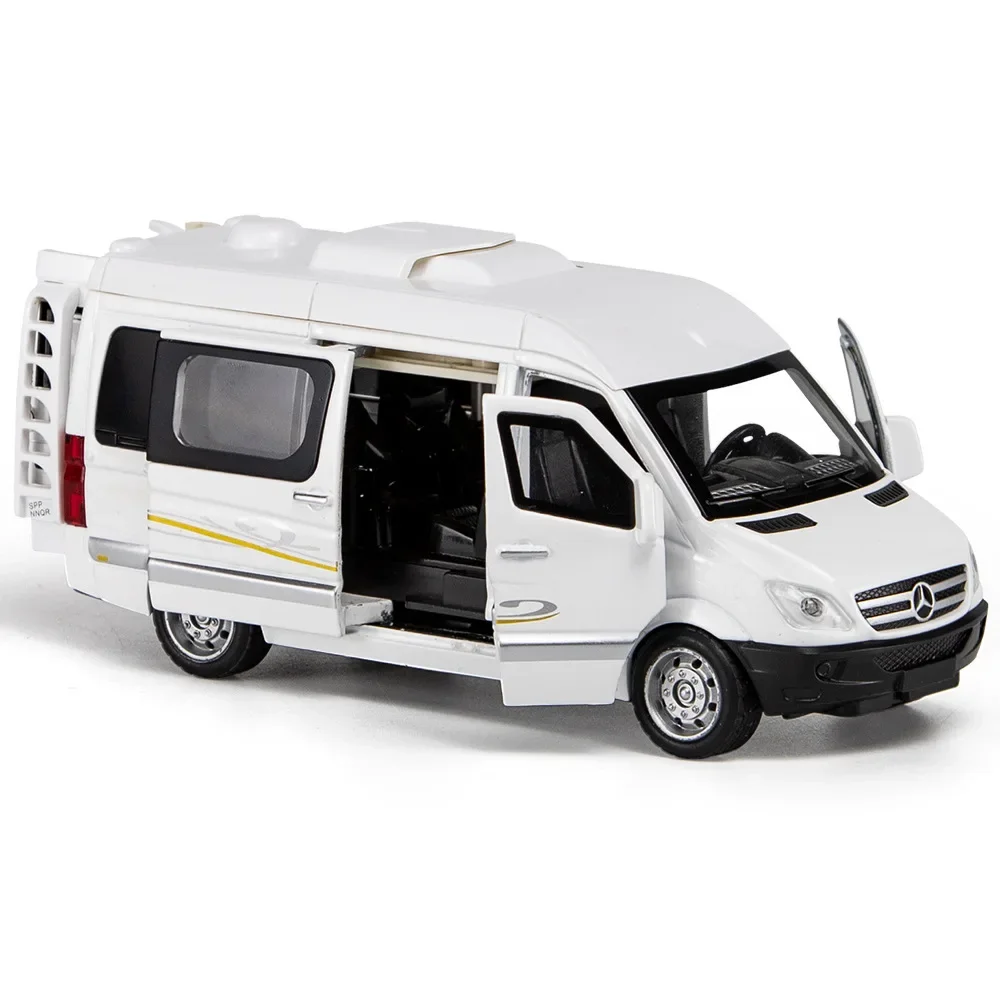 1:32 Mercedes-Benz Sprinter Motorhome Diecast Car Metal Model With Light And Sound Pull Back car Alloy Toy Collection For Gifts