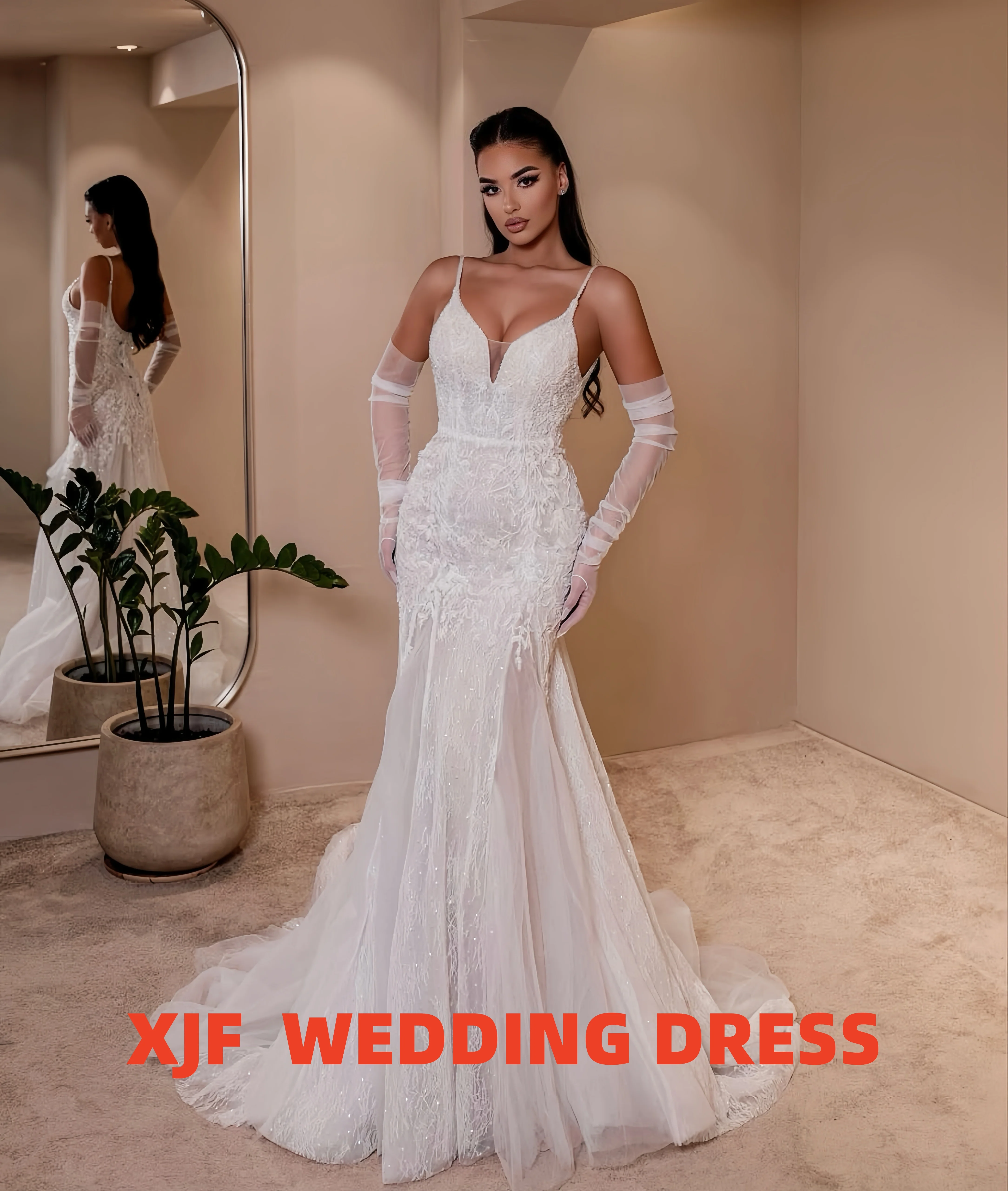 

Кружевное женское платье русалки без рукавов с v-образным вырезом по индивидуальному заказу, элегантное свадебное платье для свадебной вечеринки, платья de novia