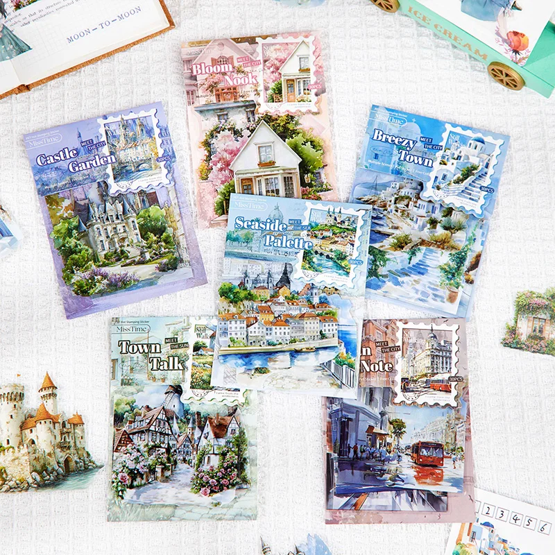 30 teile/paket Ins Ästhetische Schreibwaren Aufkleber Stadt Landschaft PET Sammelalbum Aufkleber Collage Dekor Tagebuch Album Junk Journal Liefert