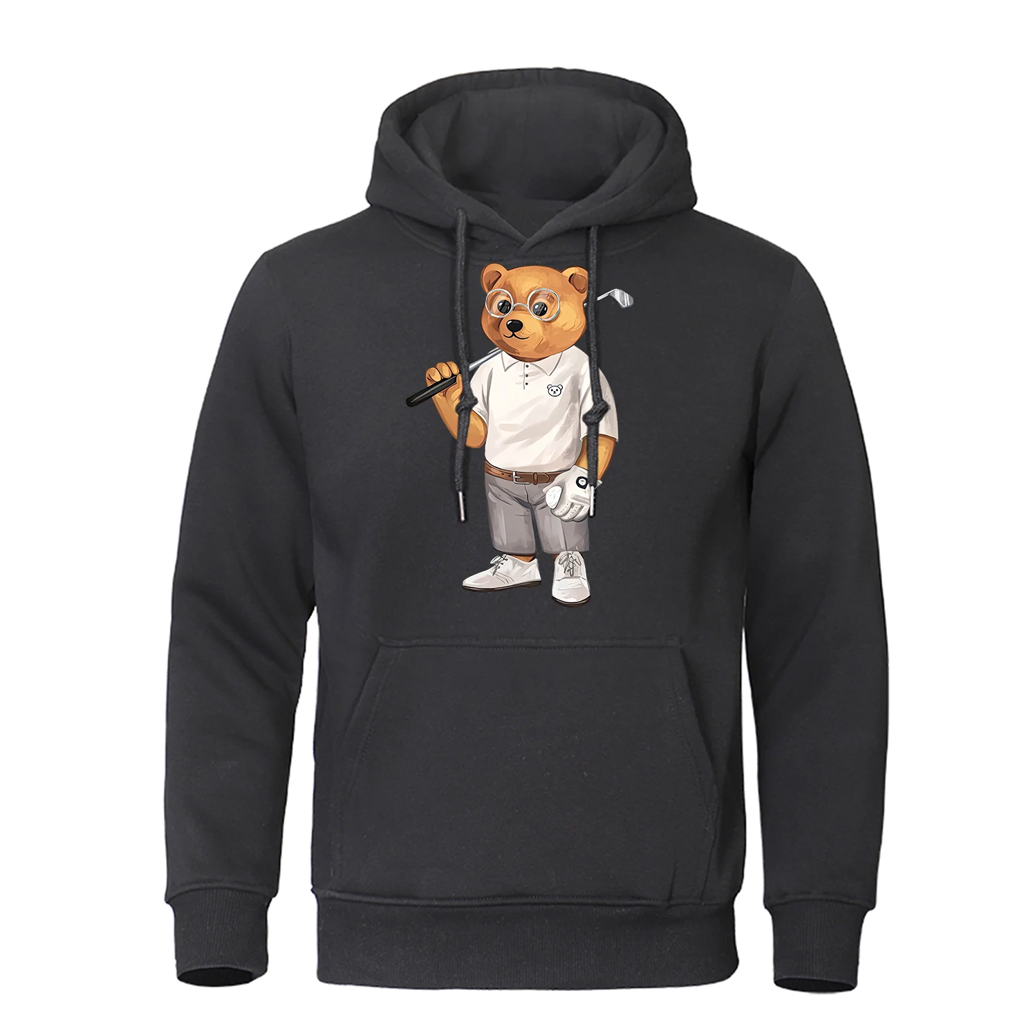 Fun hooded men's golf teddy bear sports shirt, personalized, casual, loose and comfortable