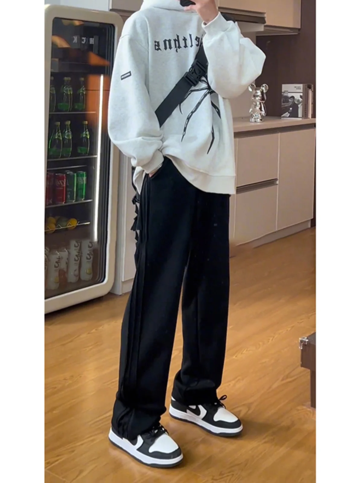 

Teenage American Bla Straight Leg Pants High Waist Slimming Men's Casual Trousers Heavyweight Loose BF Lazy Sle