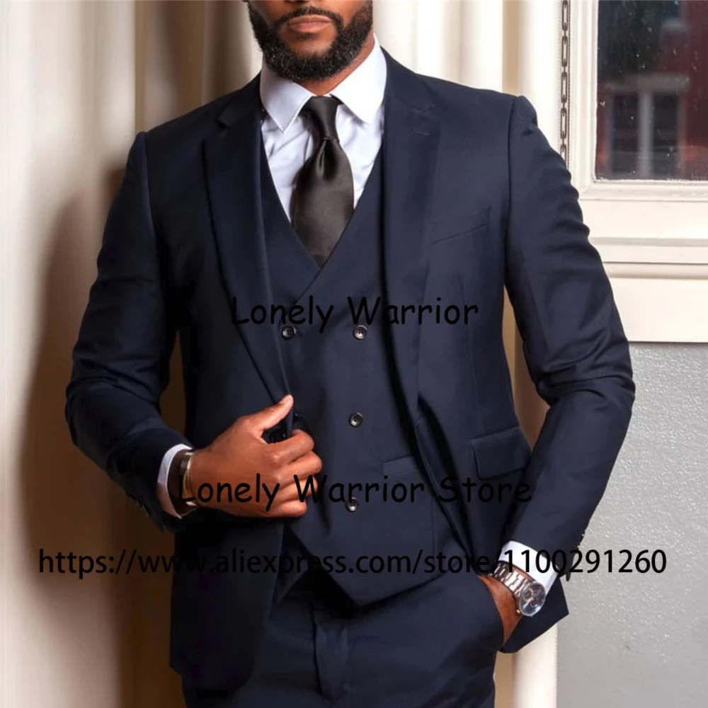 

Fashion Navy Blue Suits Mens Formal Business Blazer Wedding Groom Tuxedo Slim Fit 3 Piece Set Jacket Vest Pants Costume Homme