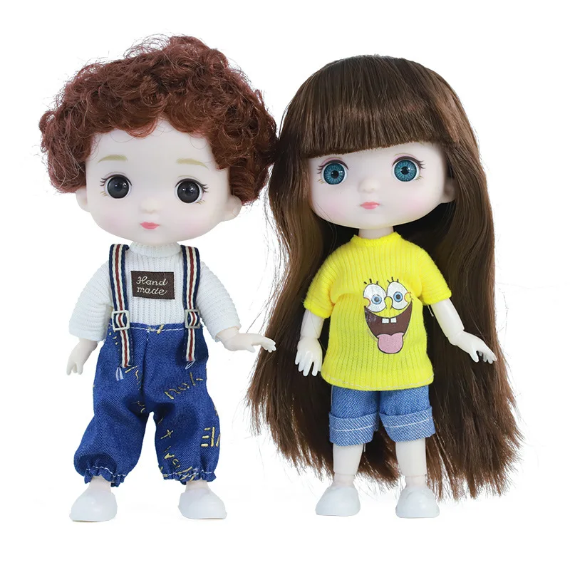 New 16cm Cute Doll Set 1/8 Bjd Baby Girls/boy Doll with Clothes Suit Girls Play House Diy Dress Up Toys Accessories Gifts