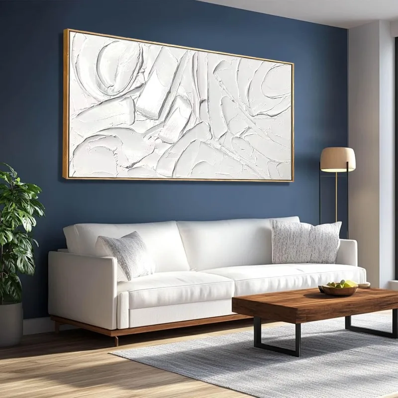 

Абстрактная картина маслом в рамке, холст, минималистичный декор, 24 x 48 дюймов, современная картина, настенное искусство, кухонный декор, настенная белая