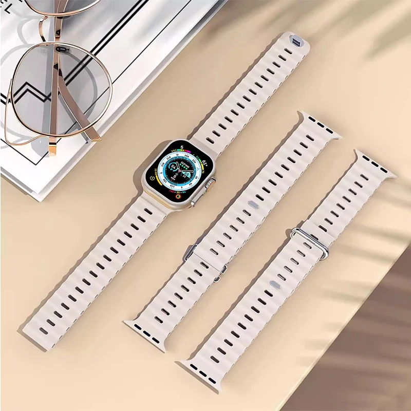 Ремешок Ocean для Apple Watch Ultra 2, ремешок 49 мм, 44 мм, 45 мм, 41 мм, 40 мм, 42 мм, 46 мм, силиконовый спортивный браслет iWatch Series 10 9 8 7 SE 6