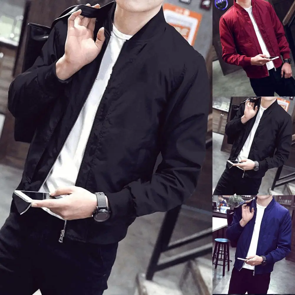 

Men Jacket Zipper Spring Coat Smooth Elastic Cuff Terrific Casual Men Jacket