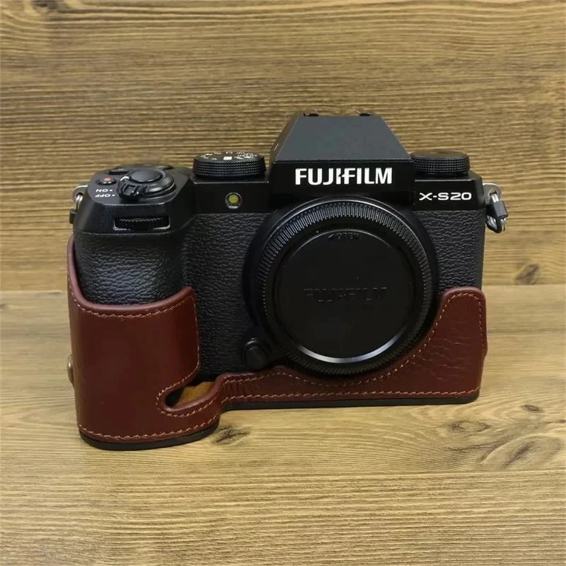 富士フイルム用本革ベースカバー,ボトムポーチスキン,ハーフケース,富士X-S20