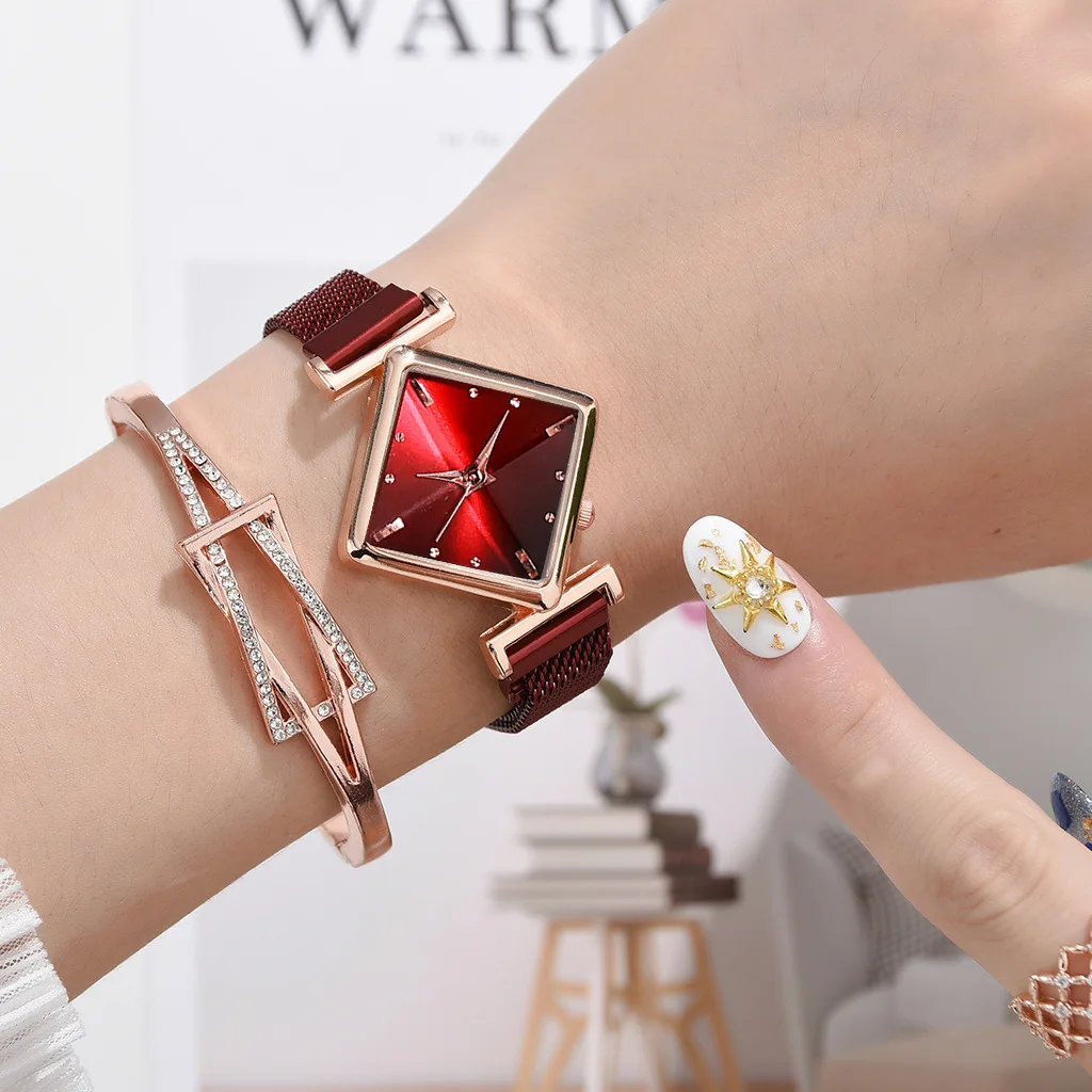 Women Square Watch Luxury Ladies Quartz Magnet Buckle Gradient Color Watches Relogio Feminino For Gift Clock