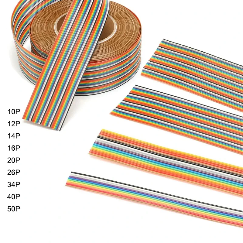 1Meter 6P/8P/10P/12P/14P/16P/34P/40P/60P 1.27mm PITCH Color Flat Ribbon Cable Rainbow DuPont Wire for FC 1.27 Dupont Connector