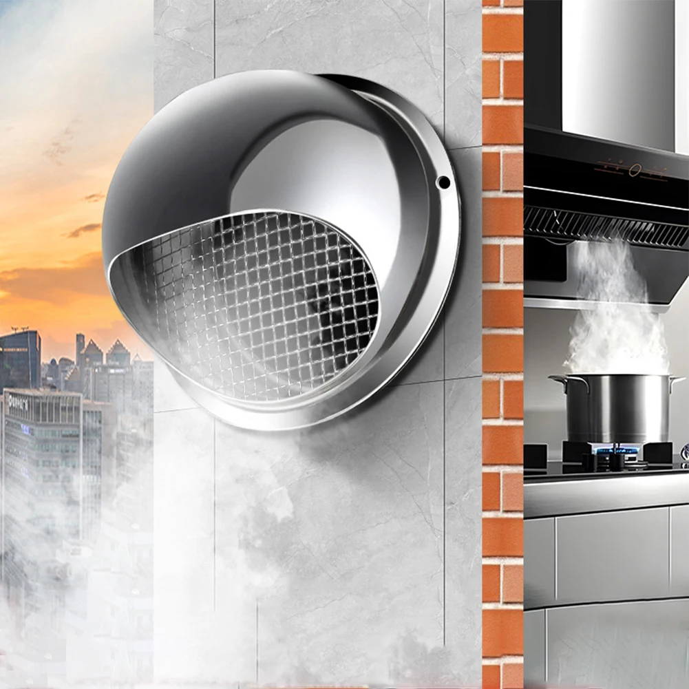 Wall Exhaust Cover Stainless Steel Chrome Bull Nosed External Extractor Wall Vent Outlet Anti-draft Grill And Louvres Extractor