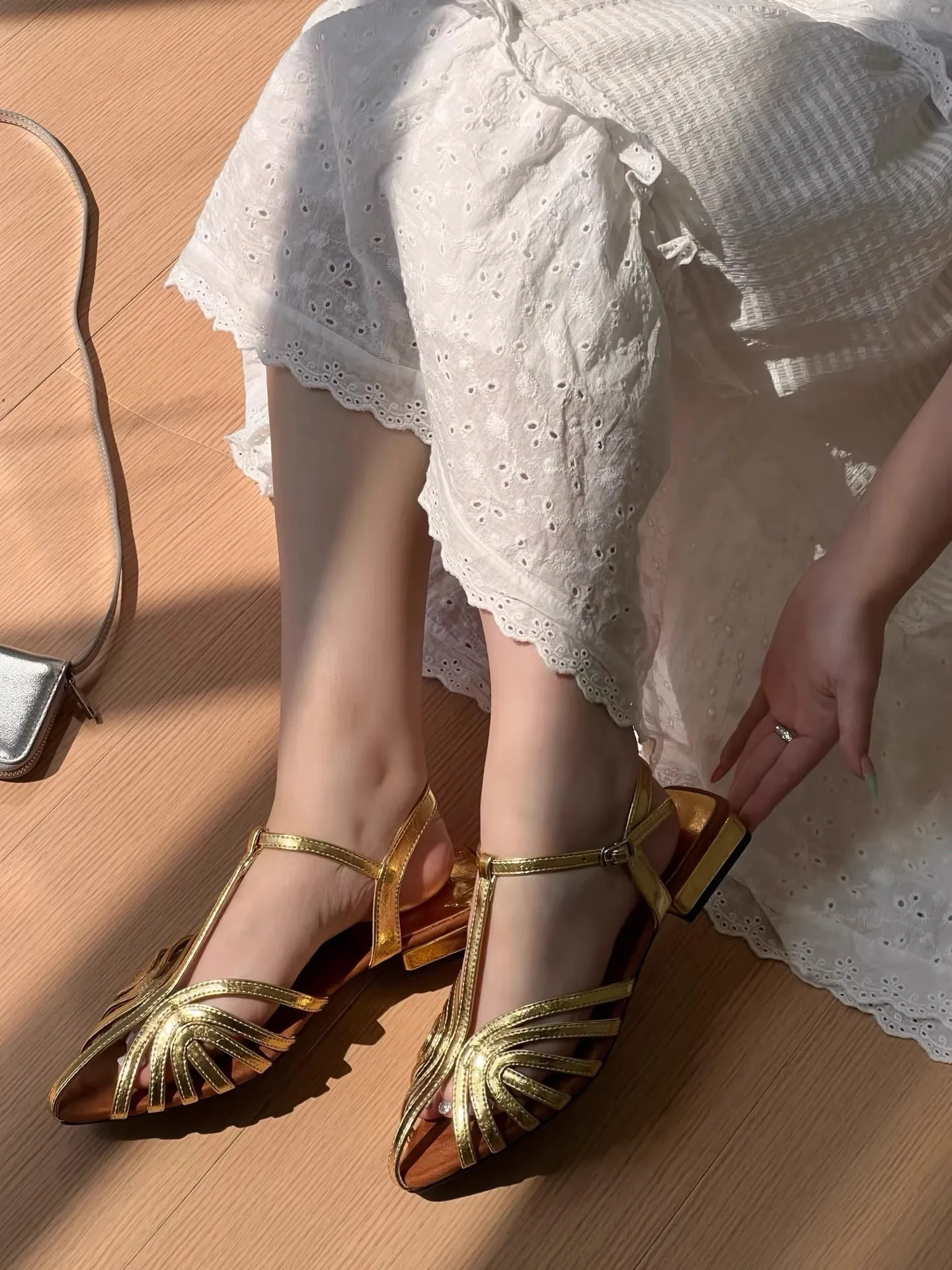 T Strap Roman Cross Strap Slingback Sandals Women Low Heel Summer Open Back Hollow Out Ladies Casual Comfortable Shoes Sandalias view 4