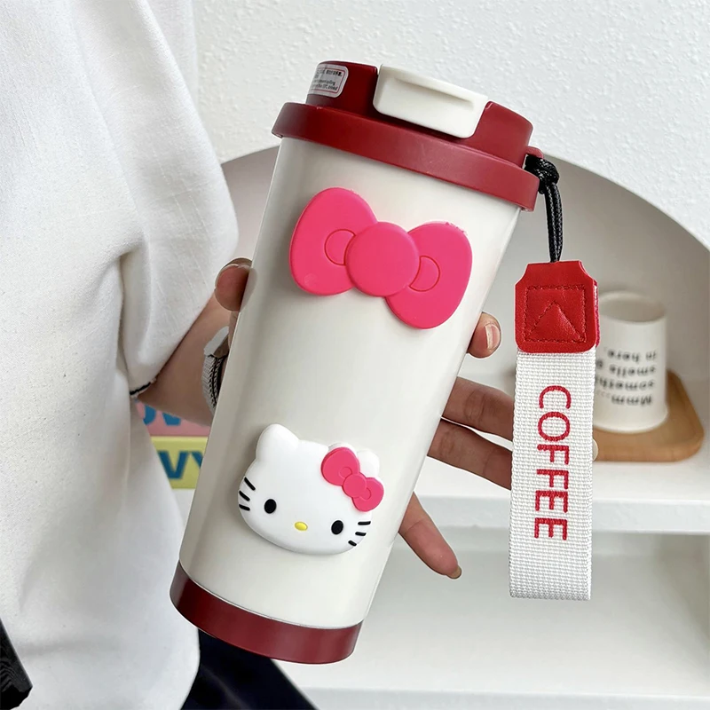 Hello Kitty น่ารักฟางถ้วยกาแฟฉนวนถ้วย 316 สแตนเลส 500Ml นักเรียนแบบพกพาถ้วยดื่มของขวัญวันเกิด