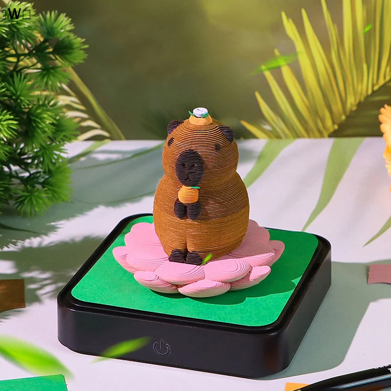 

Настольный календарь 2026 с LED-подсветкой, милый 3D-календарь-отрывашка с капибарой, бумага с резным узором, блокнот для заметок, подарок, декор для дома