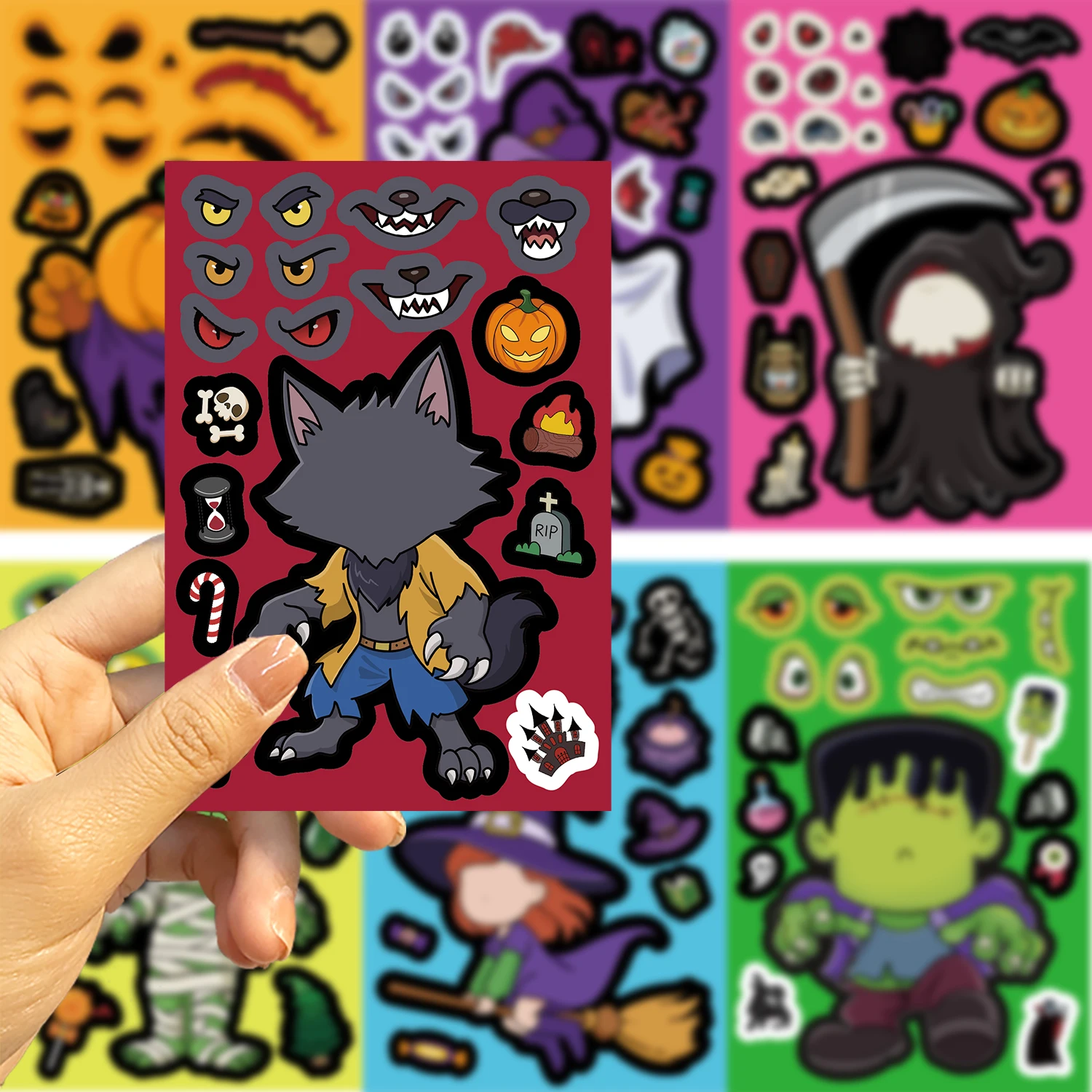 32 Blatt Halloween Make a Face Puzzle PVC Aufkleber Kinder Partybevorzugungen Geschenk Spielzeug DIY Kürbis Geist Montieren Puzzle Lernspiel – Detail 8