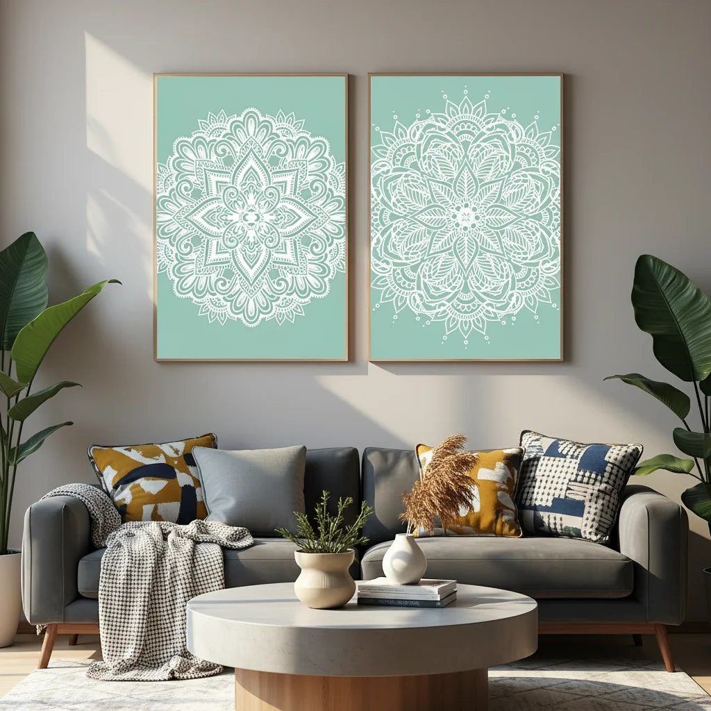 

Boho Mint Green Mandala Abstract Floral Pattern Wall Art Canvas Poster Picture for Home Decor Bedroom Living Room Office