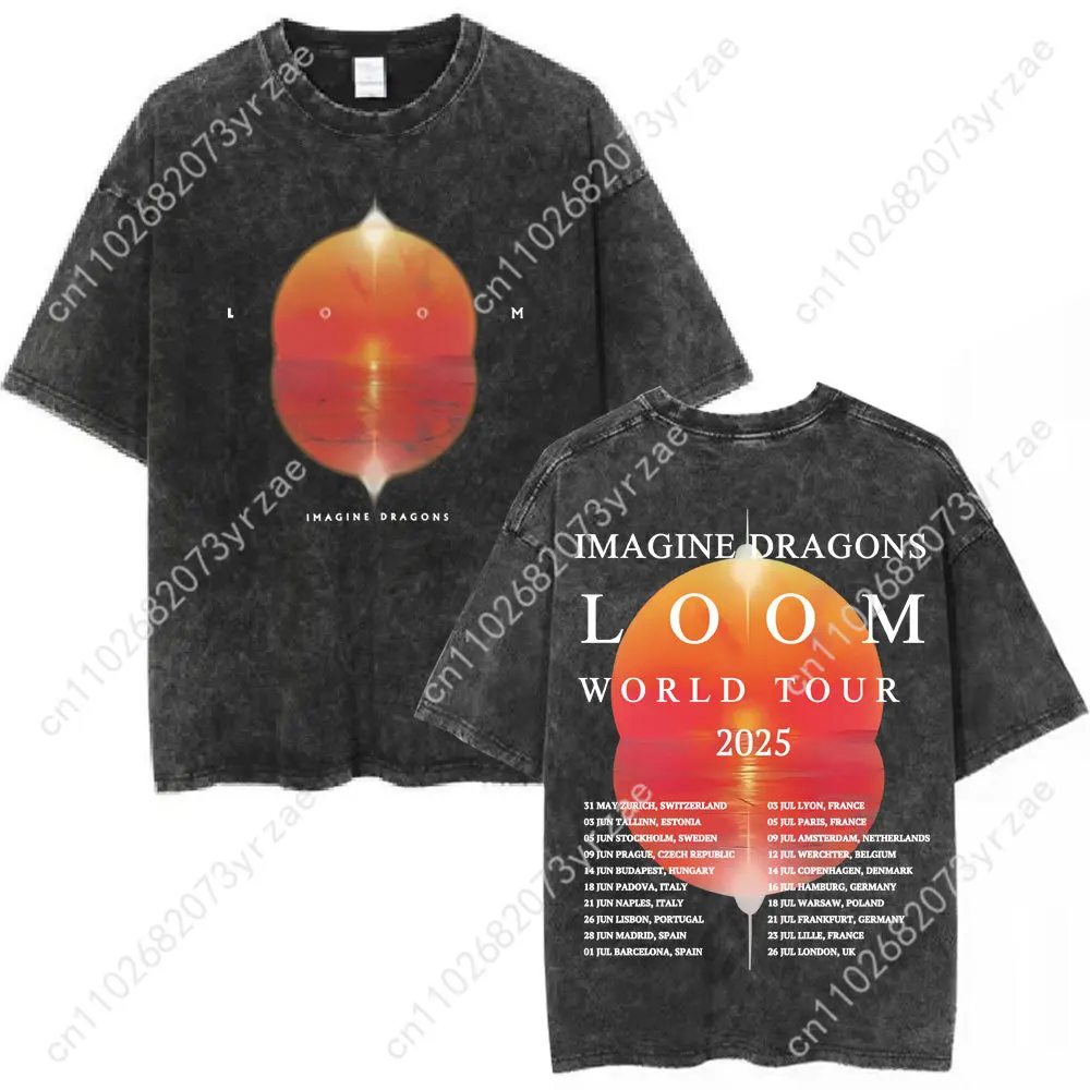 Imagine Dragons Band Retro Wash Tshirt Man Woman High Quality Vintage T Shirt Fashion Cotton Short Sleeves Soft Breathable Tops