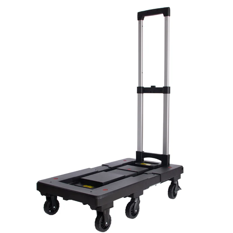 

Silent Wheel Retractable Hand-pulled Carts Foldable Flatbed Carrying Carts Household Luggage Trailers Shopping Carts for Storage