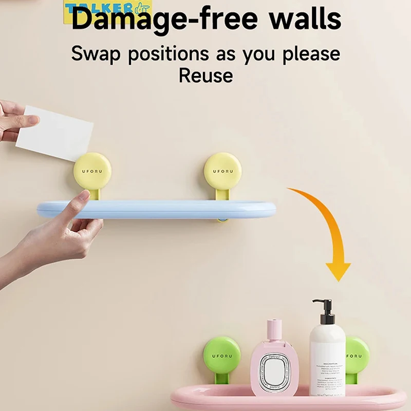 Suction Cup Oval Shelf Bathroom Perforation-free Wall-mounted Shower Gel Hand  Dopamine Storage Shelf