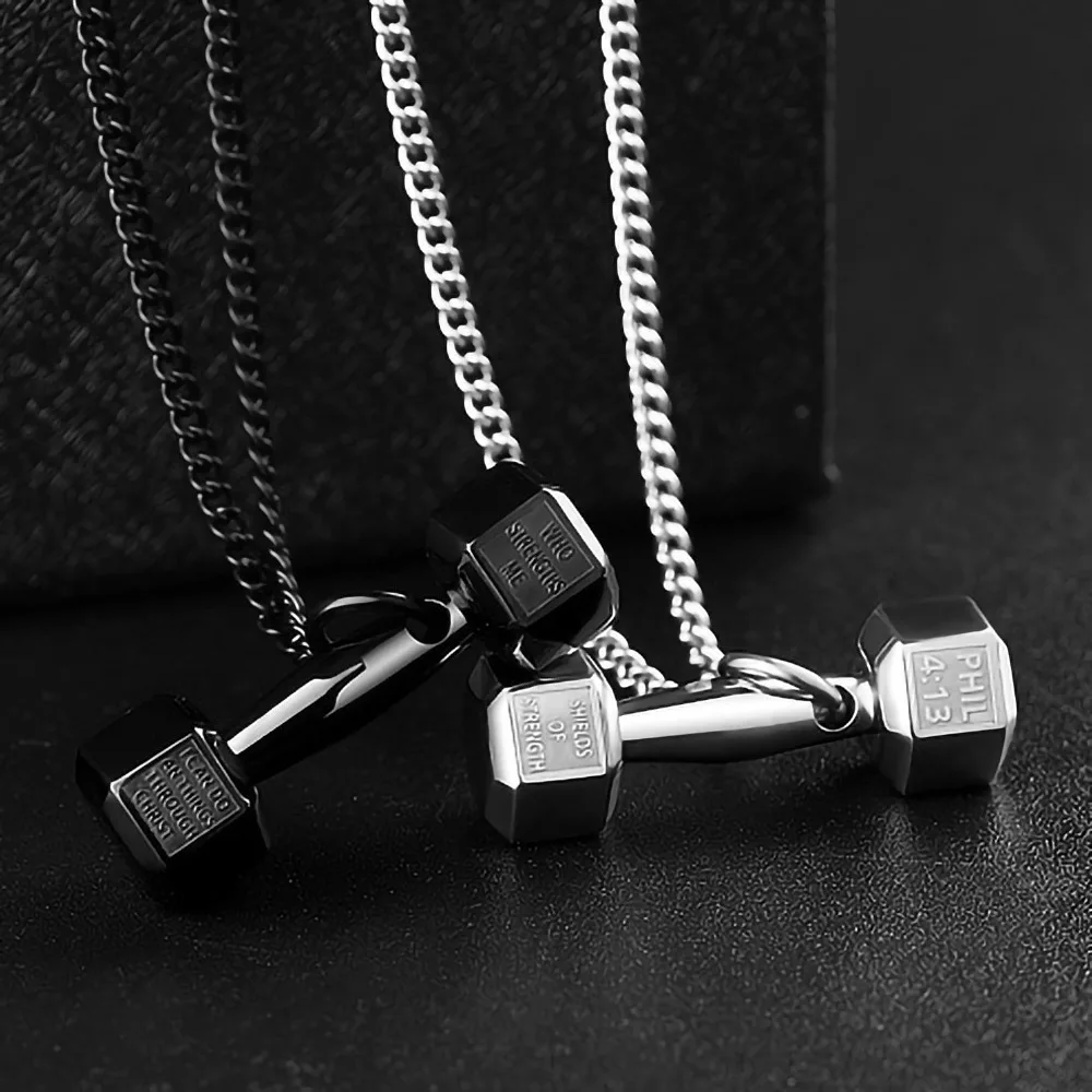 Men's Fitness Dumbbell  Titanium Steel Necklace  Personality Accessories Street Ins Wind Refined Pendant