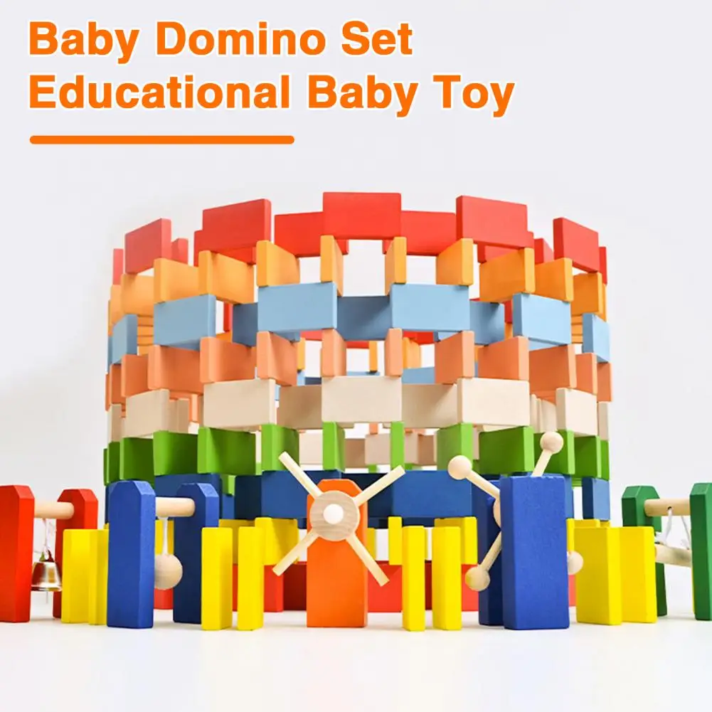 Kids Domino Set Educational Wooden Building Bricks Toy Set for Toddlers Colorful Domino Blocks for Boys Girls Learning for Kids