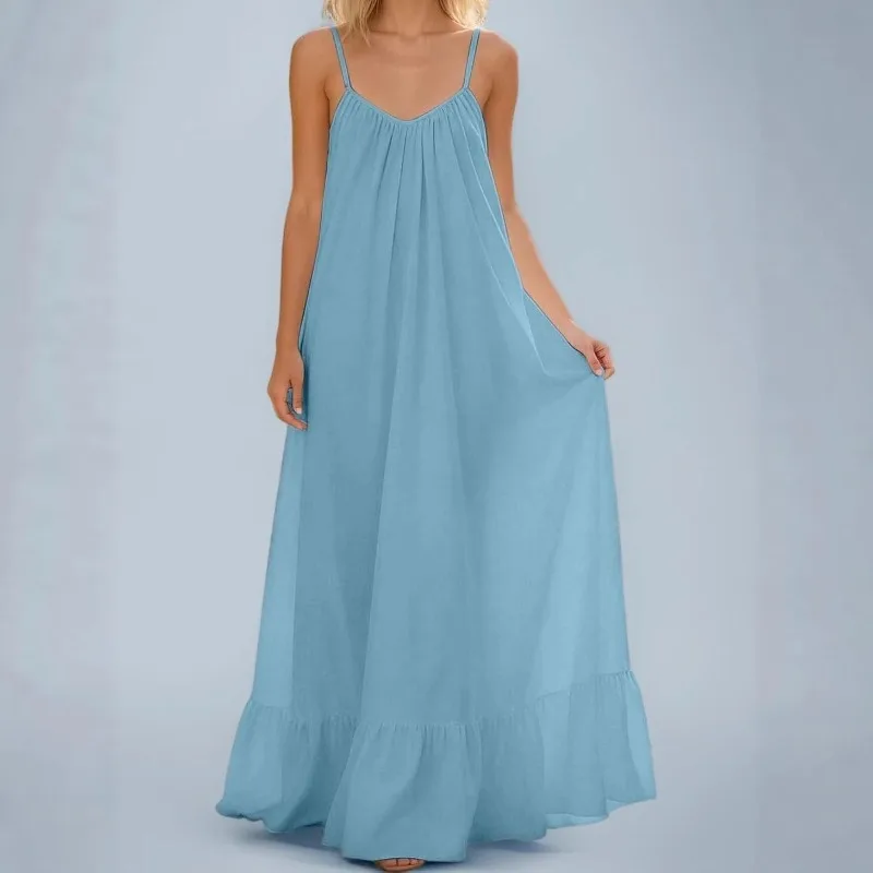 

2026 New Summer Sleeveless Solid Color Long Nightdress for Women European American Style Sexy Suspender Design 3XL Size Solid