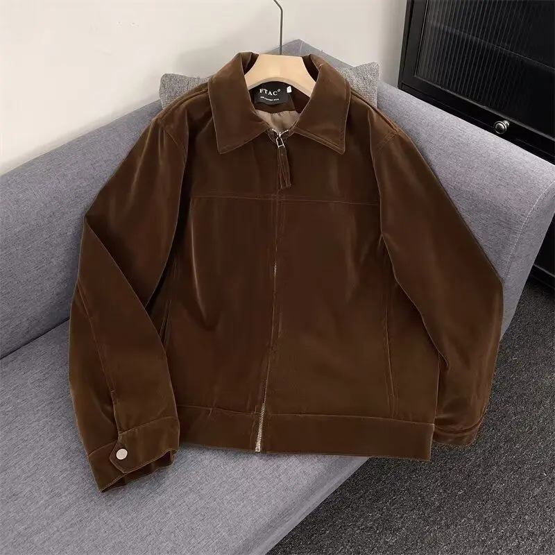 

Свободная мужская куртка весна-осень Harajuku Sle Hong Kong Sle модная верхняя одежда Stand Fit Long Sve Pure Color