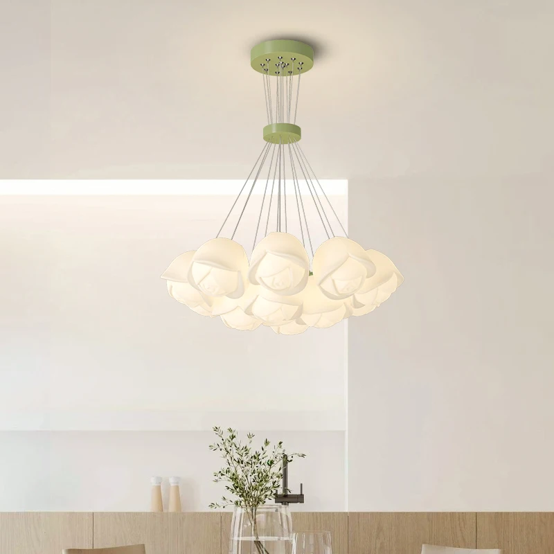 Imagem -03 - Nordic Cream Estilo Chandelier For Living Room Lâmpada Pingente de Flor Branca e Verde Lustre para Quarto e Cozinha Sala de Jantar