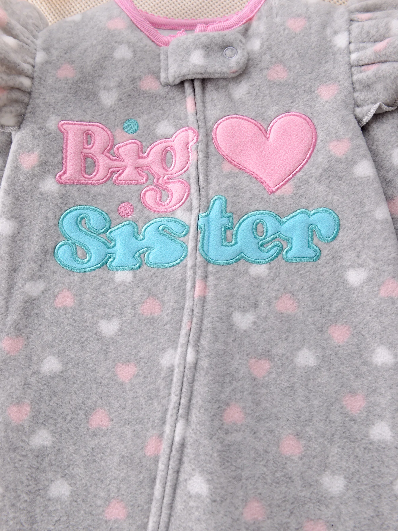 Baby-Mädchen Polar-Fleece Strampler mit Füßen, Herz-Polka-Dot-Druck, Niedliche Tier- und Buchstaben-Stickerei, Reißverschluss-Overall, Herbst-Winter-Babykleidung – Detail 13
