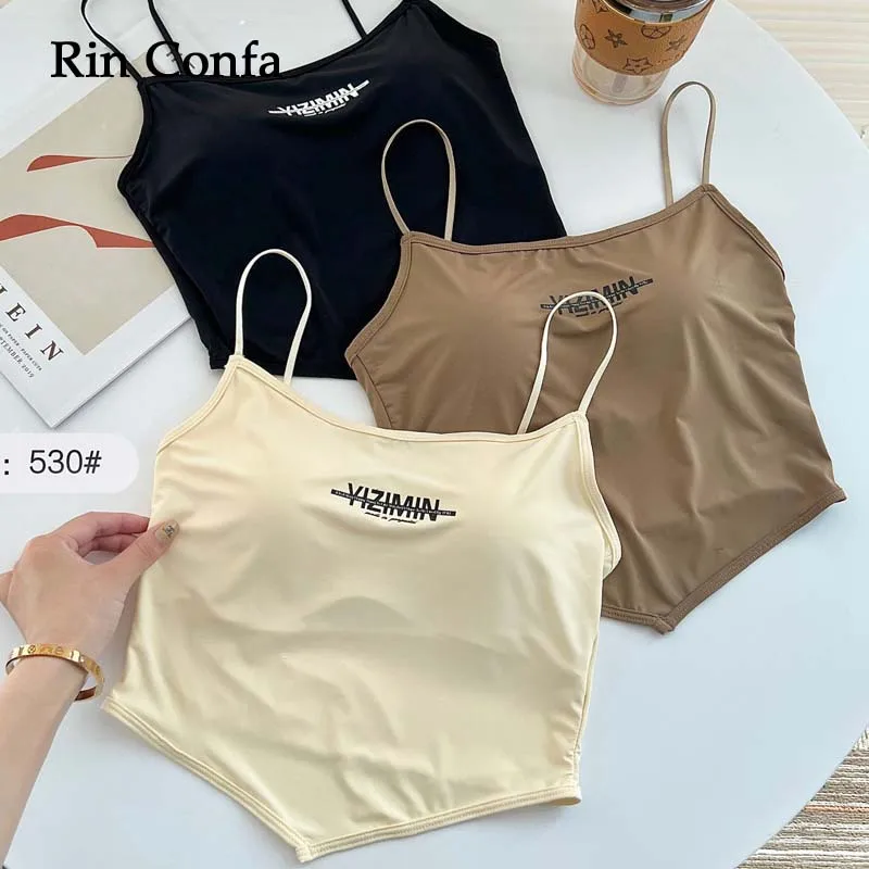 

Rin Confa Summer Women Embroid Letter Tank Tops With Bra Pad Casual Sexy Crop Tops For Women Fashion All-Match Y2K Tank Tops