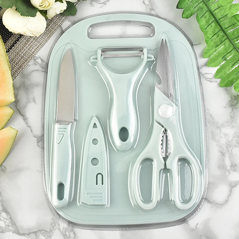 4pcs/Set Kitchen Knives,Chopping Board,Scissors,Peeler,Fruit knife Set Meat Cleaver,Boning,Paring,Barbecue,Cooking Tools