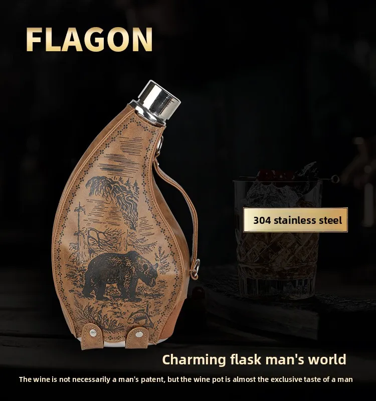 إبريق نبيذ عسكري معدني روسي 1.5 كجم سميك 304 من الفولاذ المقاوم للصدأ محمول في الهواء الطلق زجاجة نبيذ صغيرة أصلية