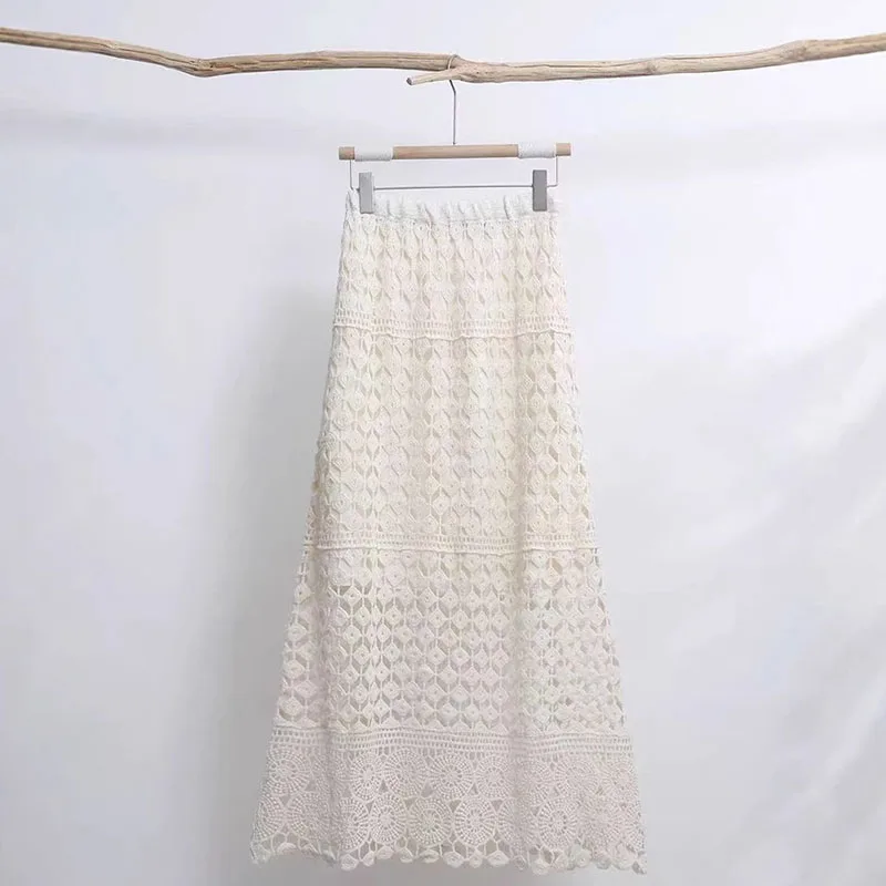 Boring Honey Spring Trendy Flowy Slim-Fitting Lace-Up Embroidery Women's A-Line Long Skirt - Unique Designer Beach Vacation Chic