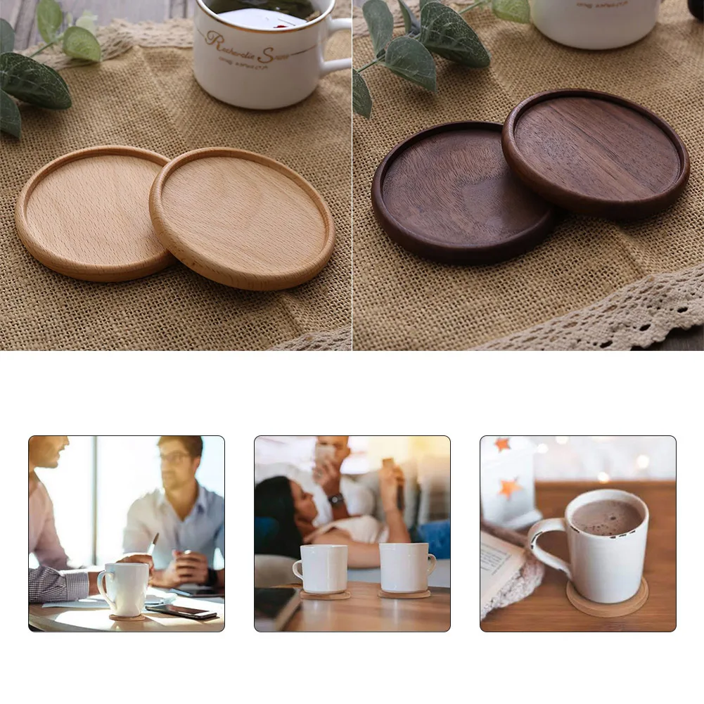 1x Wooden Coaster Tea Coffee Cup Pads Placemats Decor Walnut Wood Coasters Durable Heat Resistant Round Bowl Teapot Mat