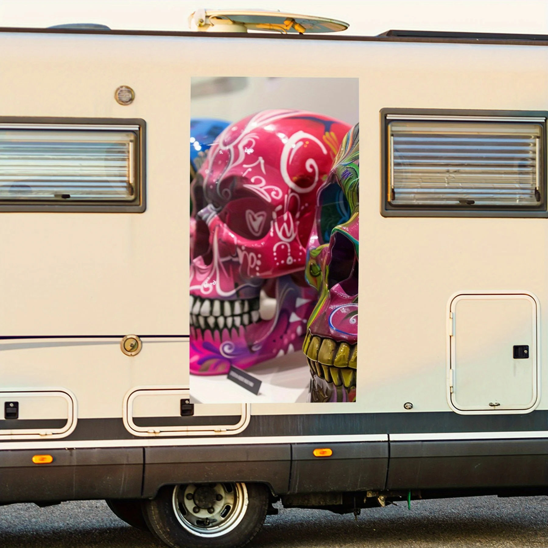 

Colorful Skull Art Vinyl Decal for motorhome car door, Waterproof Self-Adhesive Vinyl Stickers, Decoration Protection Automotive