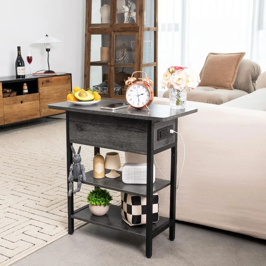 طاولة نهاية مع محطة شحن، طاولة جانبية قابلة للطي مع منافذ USB ومنافذ، طاولة أريكة بجانب السرير لغرفة المعيشة B