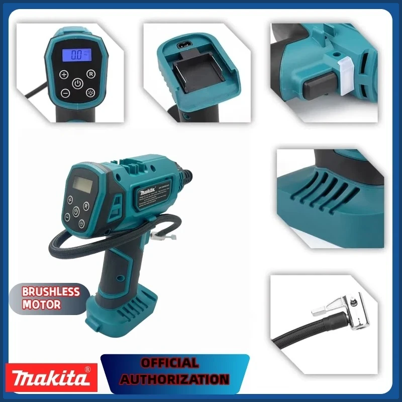Compressore di gonfiaggio a batteria montato su auto Makita Aria elettrica Pompa d'aria automatica Compressore d'aria portatile per pneumatici per auto