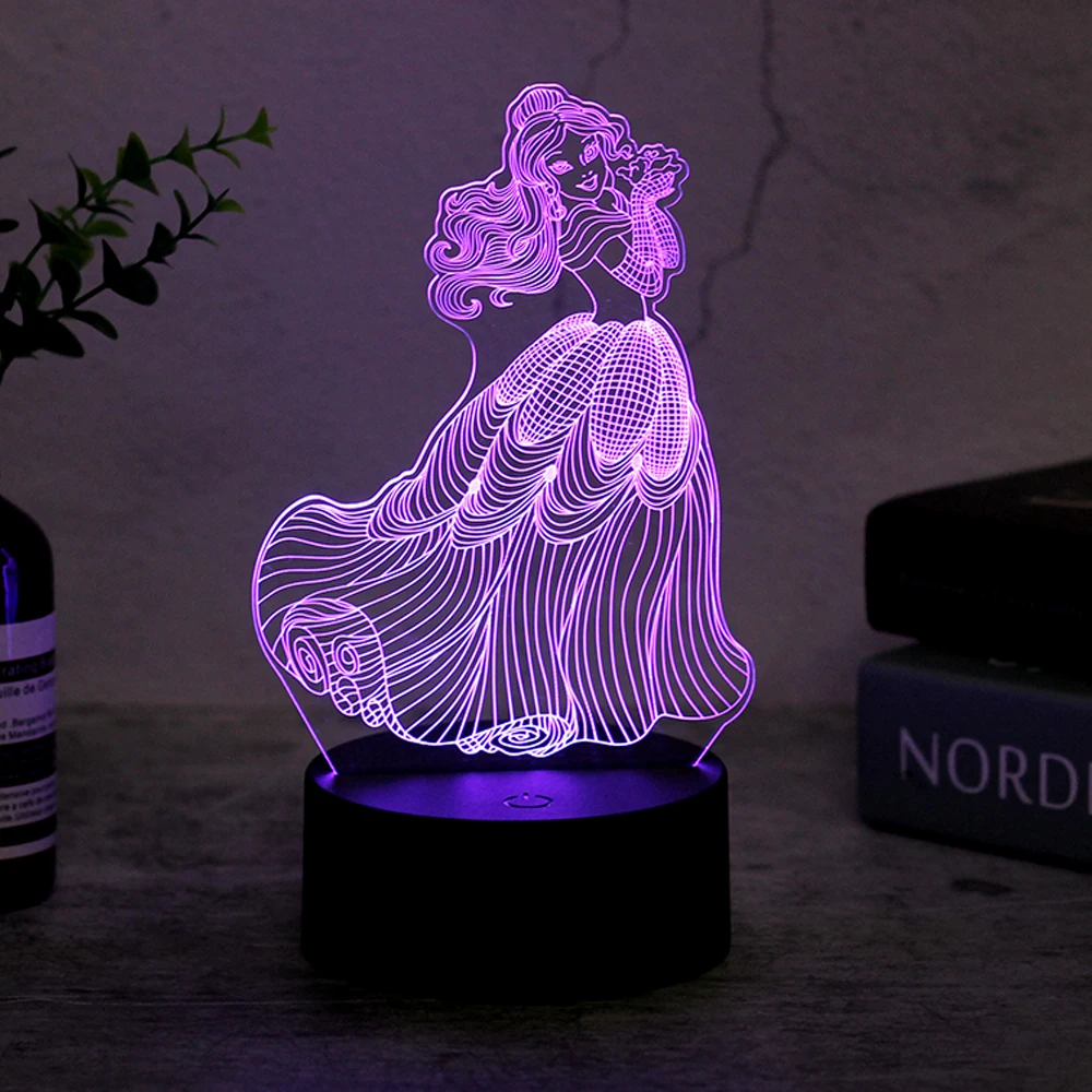 Disney 3D Visual Lamp Princess Beauty And Beast LED Night Light Acrylic Illusion Table Lamp Home Decor Kids Toys